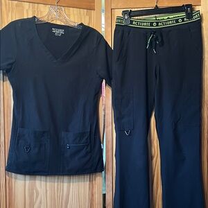 Activate Black V-Neck Scrub Top & Drawstring Pants